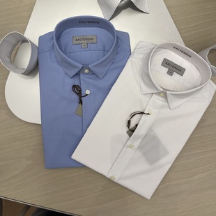 卡尔丹顿男士春夏方领休闲纯色短袖衬衫KBBS33003SBN2专柜1680