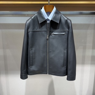 博斯绅威秋冬款翻领商务休闲羊皮皮衣外套153217026558专柜7980