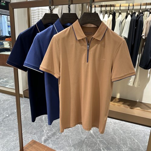 卡尔丹顿春夏款桑蚕丝休闲翻领短袖T恤polo衫AD5S00112吊牌2680