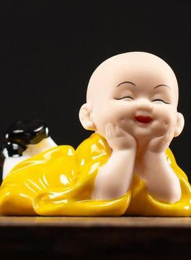 陶瓷泥土小和尚人物茶宠可爱小沙弥盆景园艺鱼缸造景家居茶台摆件