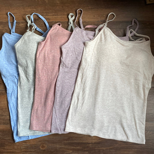 外贸出口日本100%纯棉带胸垫背心一体文胸打底衫 全棉有罩杯 吊带衫