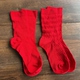 外贸春秋款 女士棉袜本命年红袜子无骨缝头中筒袜纯棉袜子