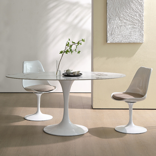 郁金香桌椅餐厅家用小户型圆形现代简约椭圆形桌子北欧岩板餐桌