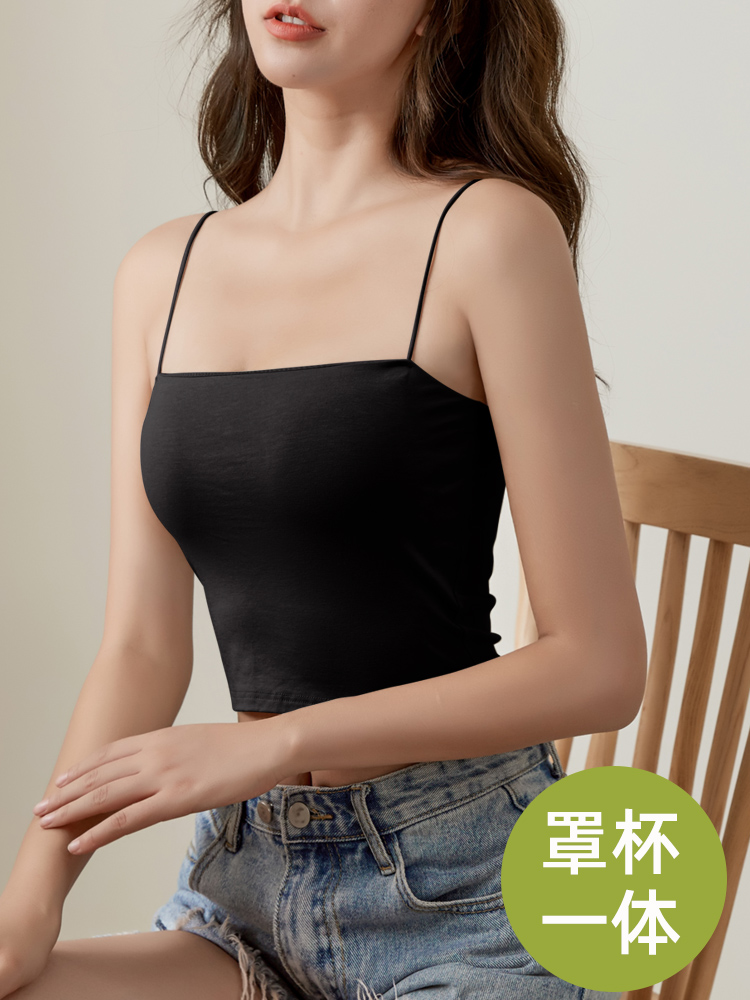 Summer bottom black and white top with straps and breast pads for women