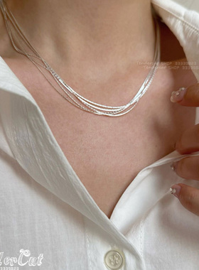 多层蛇骨链波光银河细链条项链