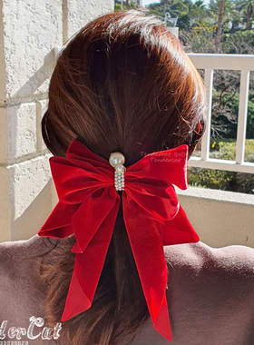 Pearl Velvet ribbon hairpin 小香风珍珠装饰丝绒超大蝴蝶结发夹