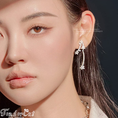 锆石十字星耳钉水钻彗星坠耳环