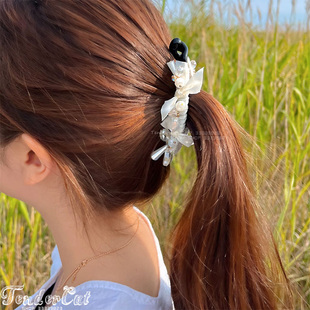Crystal Cubic Hairpin 气质珍珠水晶水钻点缀缠绕蝴蝶结香蕉夹