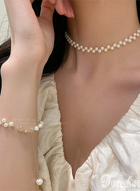 黑色水晶珠波浪形珍珠项链