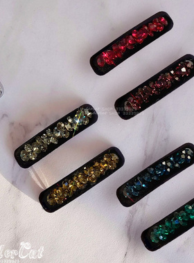 Crystal HairPin INS风闪耀捷克水钻装饰丝绒BB夹黑色天鹅绒边夹