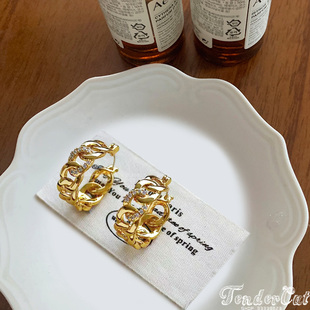 Chain Ring Earrings 欧美风金属链条圆环耳扣水钻镂空几何形耳环