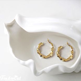 Ring Earrings 欧美风磨砂亮面拧花插扣圆环耳环