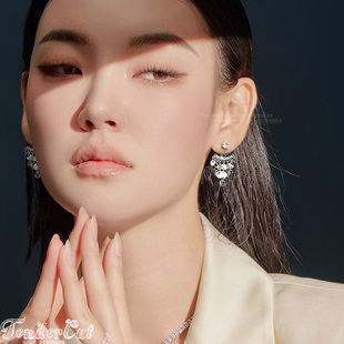 Disc Tassel Earrings 水钻耳钉闪亮光面圆片流苏坠后挂式耳环