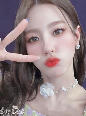 赵美延STAYC尹势银SEEUN同款绢纱花朵蕾丝蝴蝶珍珠鱼线choker项链