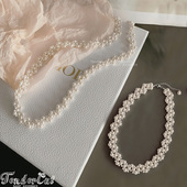 Pearl 项链 小香风大小珍珠编织花朵颈链宫廷长款 Flower Necklace