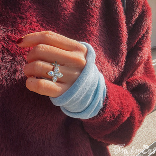 Cubic Clover Flower Earrings欧美风锆石花朵亮面四叶草轻奢戒指