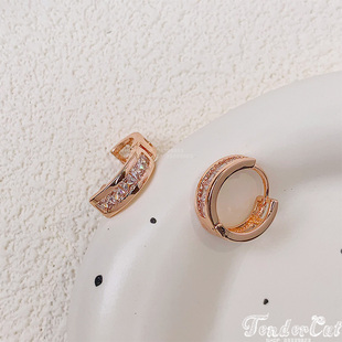 Square Cubic Ring Earrings百搭方形水钻镶嵌宽版插扣圆环小耳环