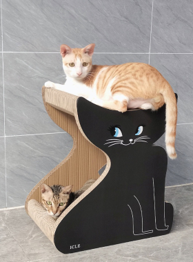 icle黑猫双层猫抓板大号瓦楞纸猫咪自嗨解闷玩具3D立式一体免安装