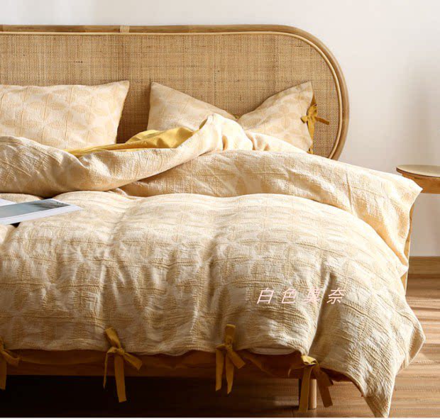 外贸双层纱布四件套全棉纯棉水洗棉床单被套冬季日式简约床上用品