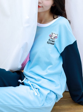 吴昕小飞象运动套装Ailes d orfy2018秋休闲女撞色卫衣两件套