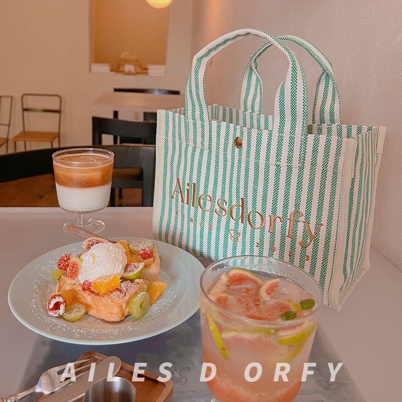 绿条纹帆布包女吴昕小飞象23新款单肩斜跨手提包通勤上学逛街百搭