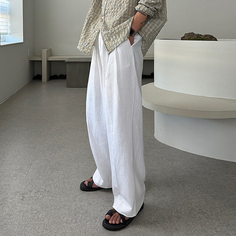 EKPE精致韩风白色宽松阔腿裤男夏季长裤休闲西裤