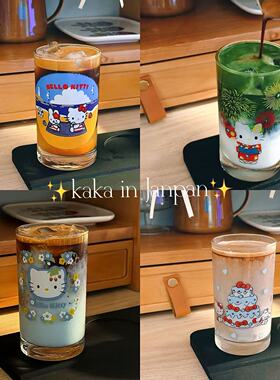 日本昭和中古款式hellokitty印花玻璃杯水杯咖啡杯牛奶杯果汁杯