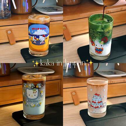 日本昭和中古款式hellokitty印花玻璃杯水杯咖啡杯牛奶杯果汁杯