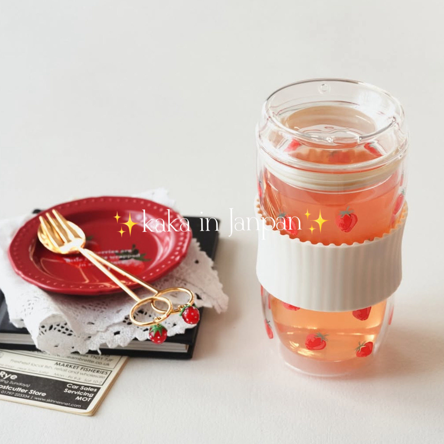 日本Afternoontea2026新款限定草莓插画耐热玻璃水杯茶壶甜点杯