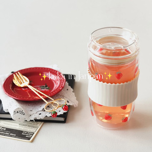 日本Afternoontea2026新款限定草莓插画耐热玻璃水杯茶壶甜点杯