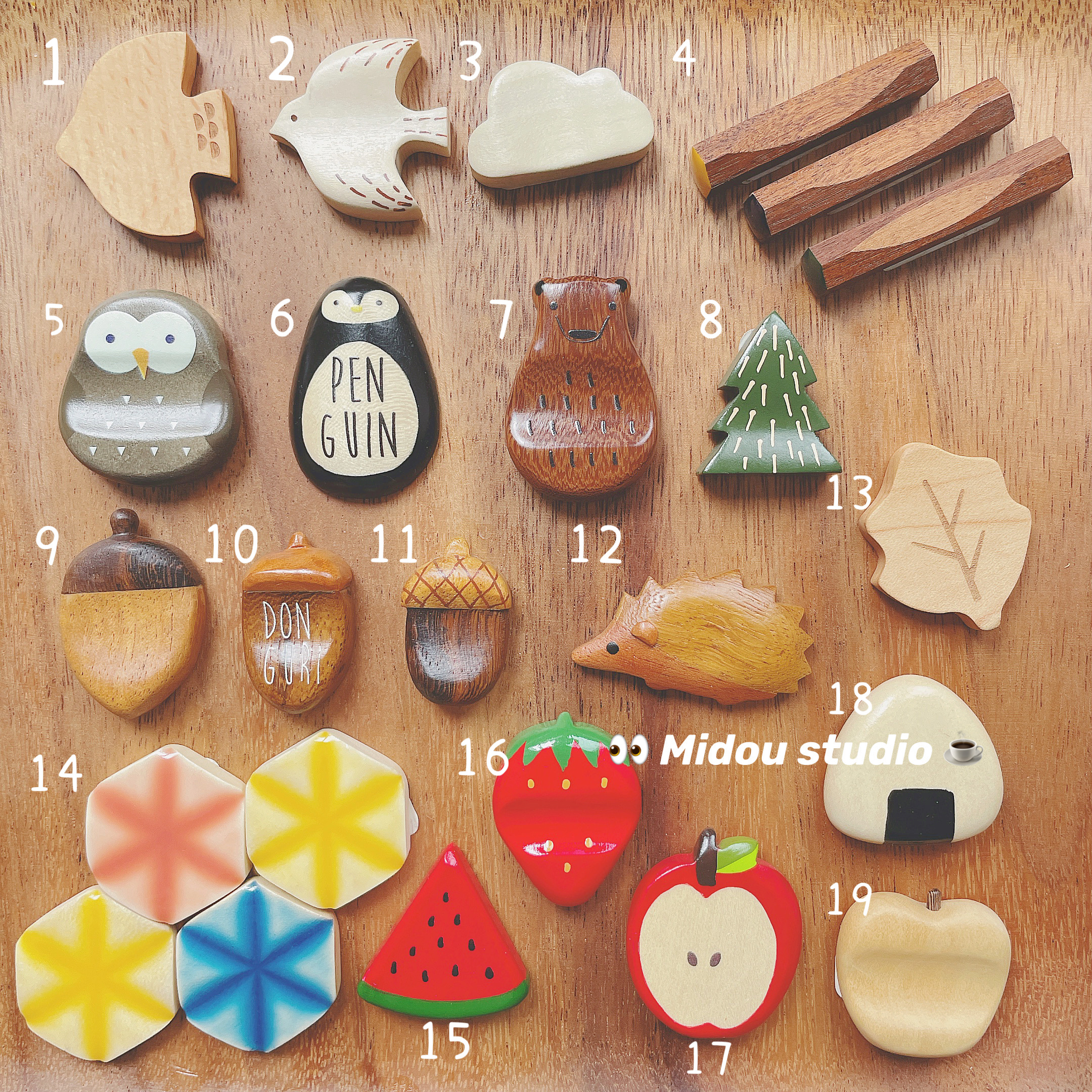 现货 日本采购天然木制动物榛果草莓西瓜苹果筷子架