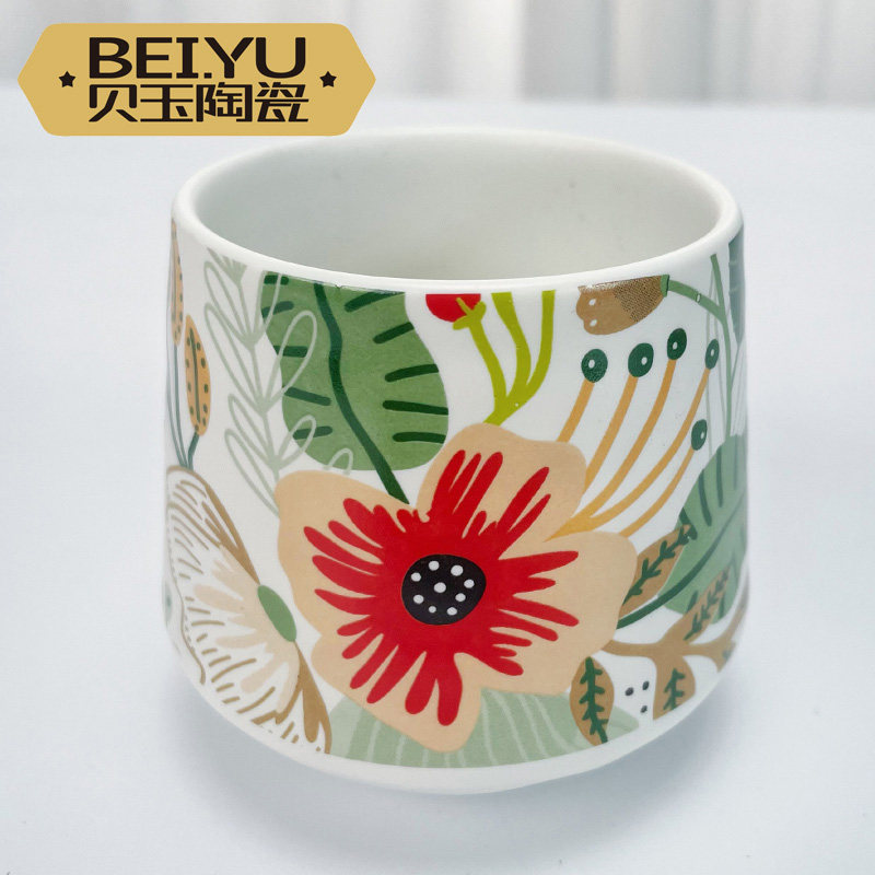 贝玉七彩云花朵小茶杯陶瓷杯无把品茗杯客杯景德镇主人杯单杯