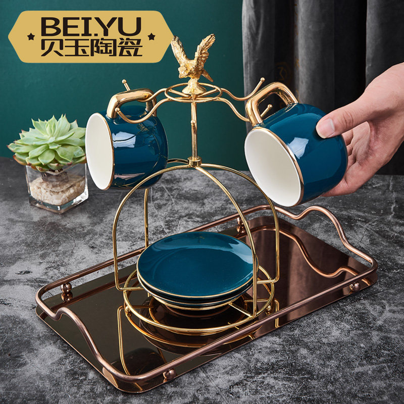 欧式镀金飞鹰架创意咖啡杯碟架收纳架家用挂架倒挂沥水杯架