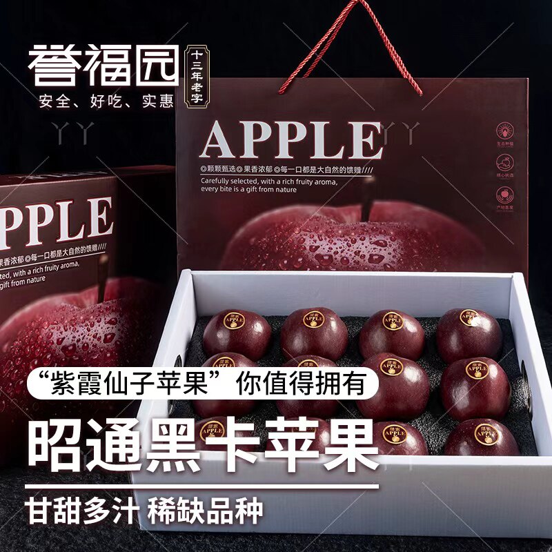 正宗黑卡苹果云南昭通斤当季新鲜水果现摘冰糖心脆黑钻脆苹果整箱