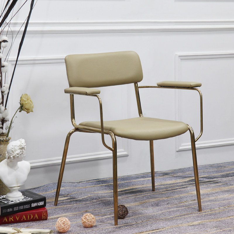 北欧单人椅沙发椅客厅金属现代简约美式轻奢休闲椅单椅真皮椅子