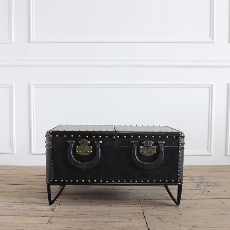 富雅斯复古真皮箱式茶几/美式做旧翻盖咖啡桌橱窗陈列储物箱子