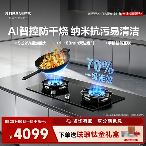 【专柜同款】老板9B251-E6燃气灶嵌入式家用灶具官方旗舰
