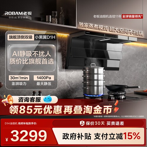 老板小黑翼D1H顶侧双吸性能王者
