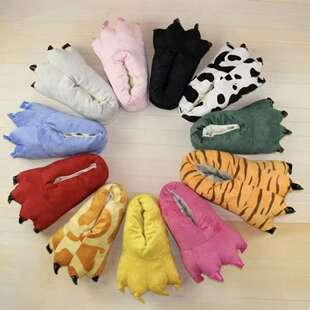 卡通动物爪子鞋棉拖鞋绿恐龙奶牛老虎包跟保暖法兰绒冬季