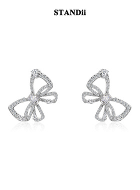 STANDii手作 设计款高品质蝴蝶结耳钉锆石水钻高级感2023新款女