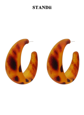 STANDii手作 磨砂c形耳饰925银针欧美简约复古港风女琥珀色