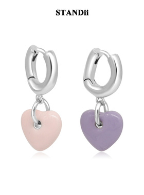 STANDii手作 甜酷设计款粉紫色爱心撞色耳环桃心气质简约百搭Y2K