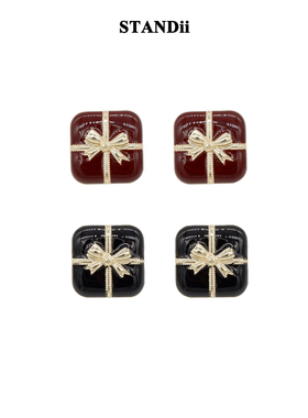 STANDii手作 复古礼物方形耳钉节日氛围感耳环秋冬新款女耳环