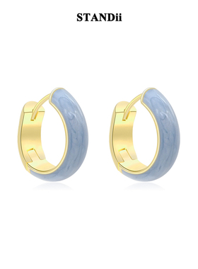 STANDii手作 蓝色圆环精致耳圈法式温柔耳环极简原创设计
