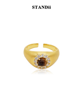 虎眼石食指戒女精致复古指环