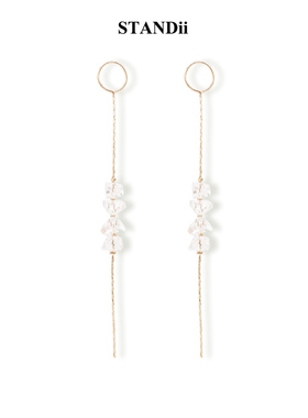 STANDii手作 气质水晶耳线香槟长款温柔法式简约链条耳钉新款女