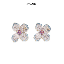 STANDii手作 小众设计耳环滴釉花朵耳钉花花耳饰蜜蜂紫色新款