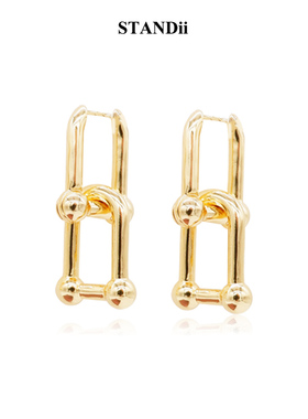 STANDii 连环扣耳环欧美设计感时尚复古简约酷个性18K包金耳饰