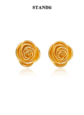 STANDii手作 重工金属花朵耳钉复古度假气质925银针