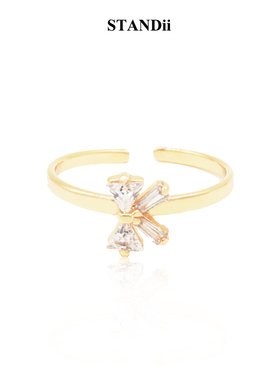 STANDii手作 18K包金保色蝴蝶结元素锆石戒指 网红可调节时尚个性